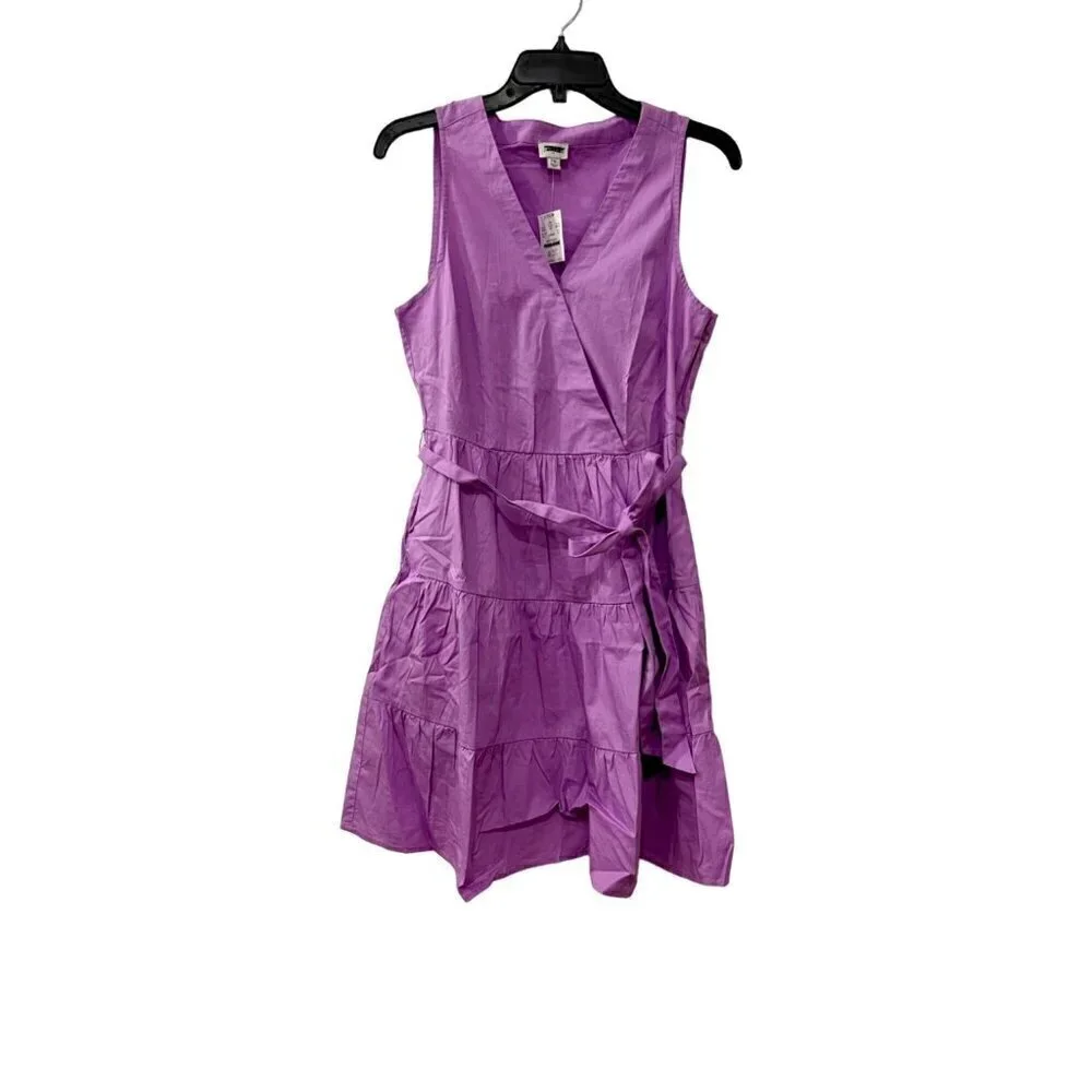 New J. Crew Size 10 Faux-Wrap Sleeveless Mini Dress Purple *Stain*
